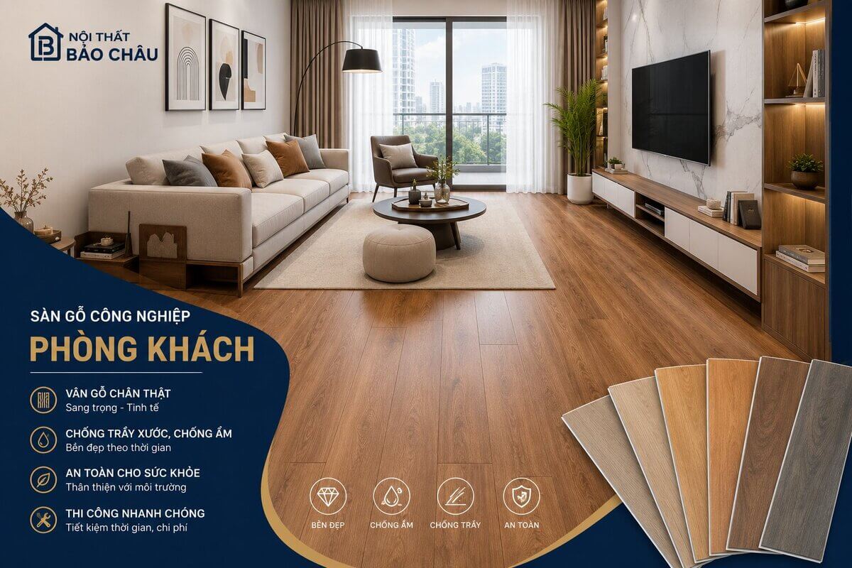 sàn gỗ công nghiệp vân gỗ lát phòng khách