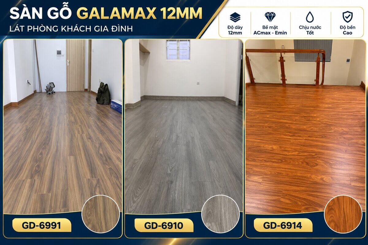 Sàn gỗ Galamax giá rẻ lát phòng khách gia đình