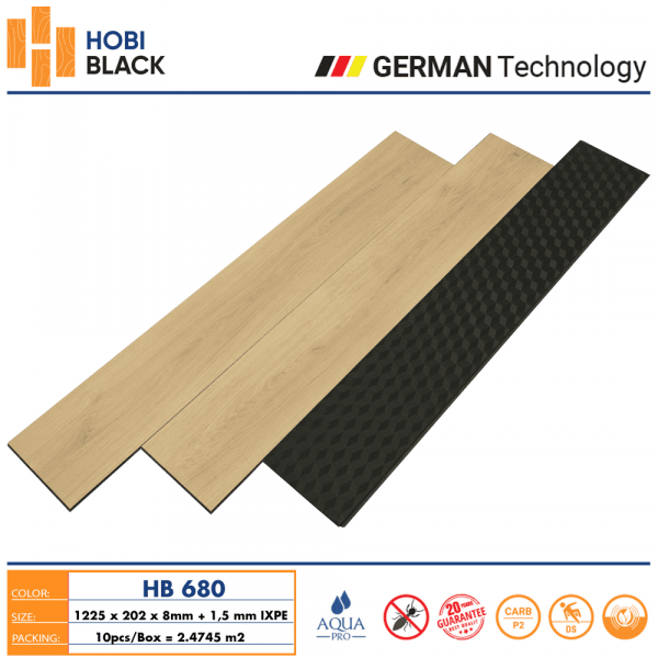 Sàn Gỗ Hobi Black Cốt Đen 8mm HB680