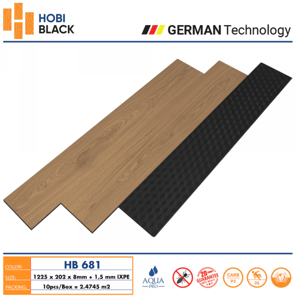 Sàn Gỗ Hobi Black Cốt Đen 8mm HB681