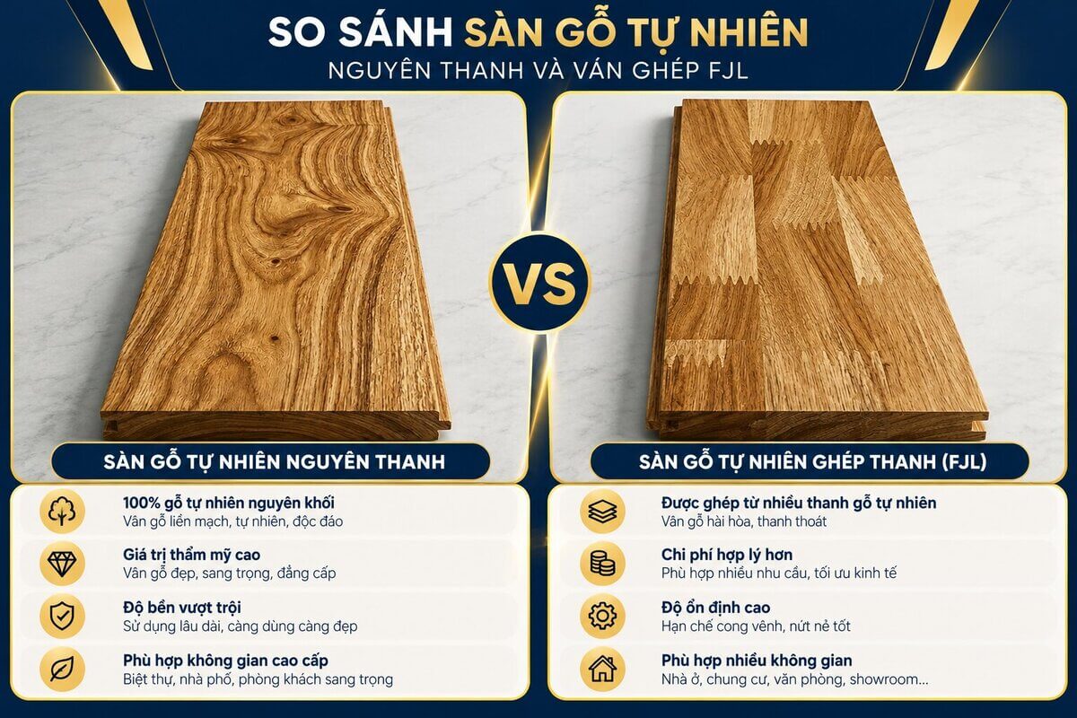 So sánh ván sàn gỗ nguyên thanh và ván ghép FJL mối nối răng lược