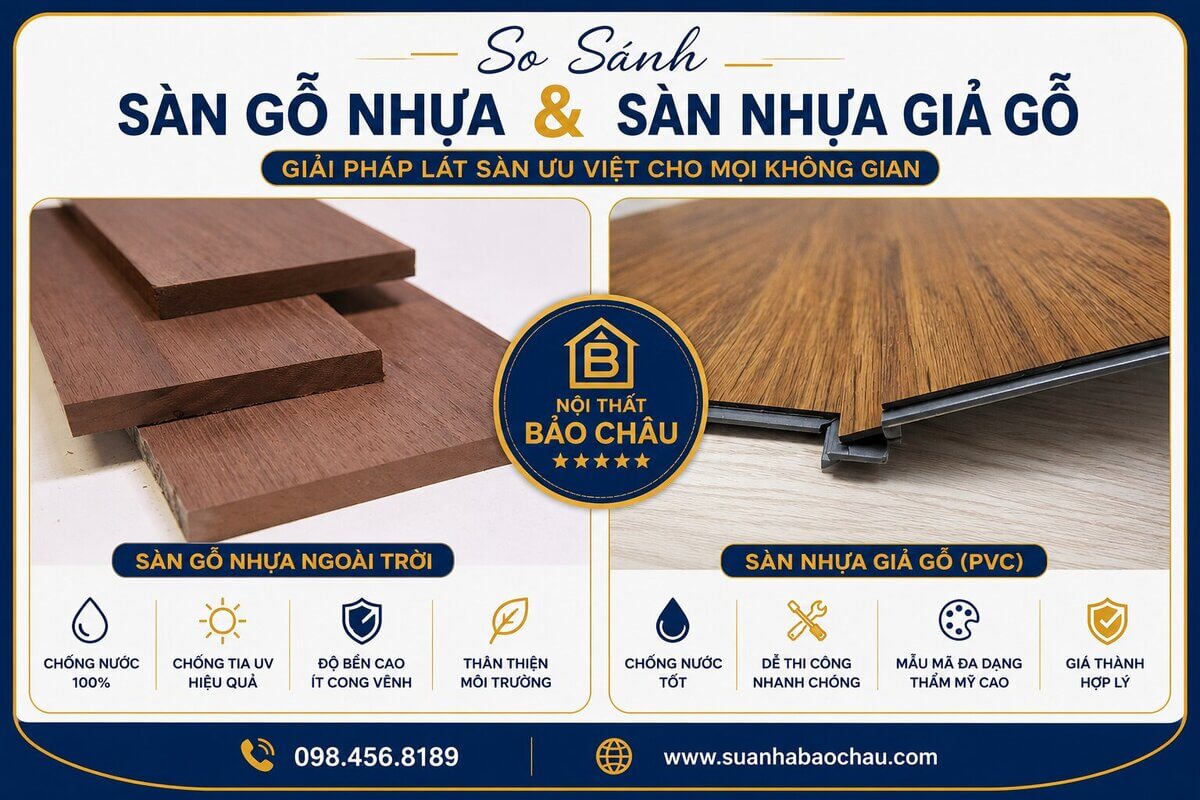 So sánh sàn gỗ nhựa ngoài trời và sàn nhựa giả gỗ trong nhà