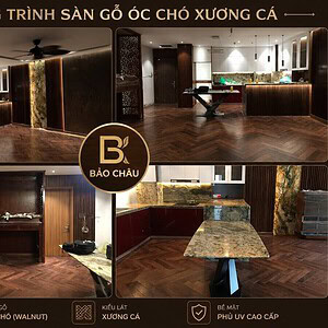 Không gian lắp sàn gỗ óc chó lát xương