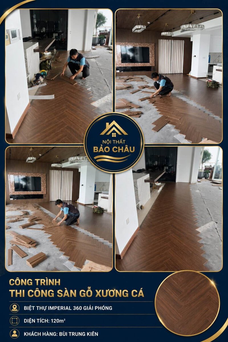 Sàn gỗ xương cá cao cấp lát biệt thự 120m2 Imperial 360 Giải Phóng