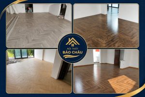 sàn gỗ xương cá lát phòng khách hiện đại