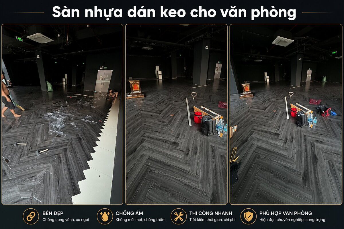 Sàn nhựa bóc dán 1.5mm cho văn phòng tại Long Biên Hà Nội