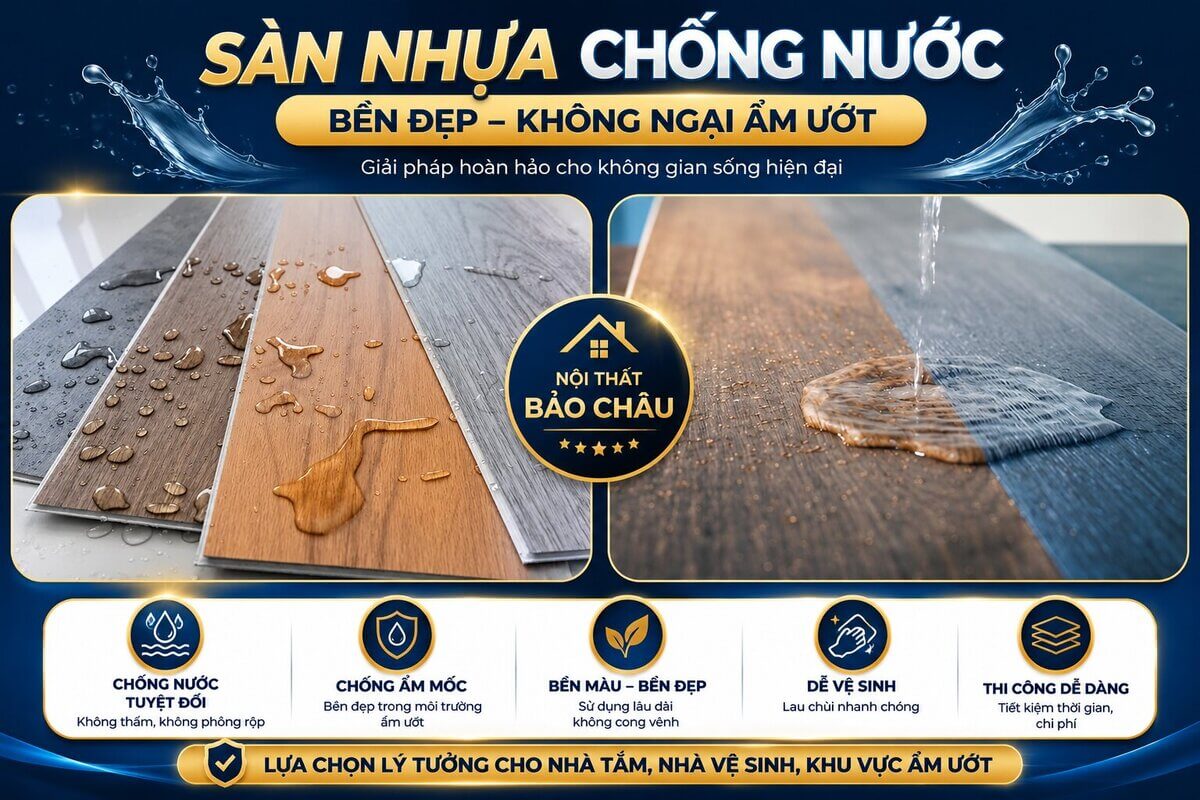 Bề mặt sàn nhựa chống nước cho khu vực ẩm ướt trong nhà