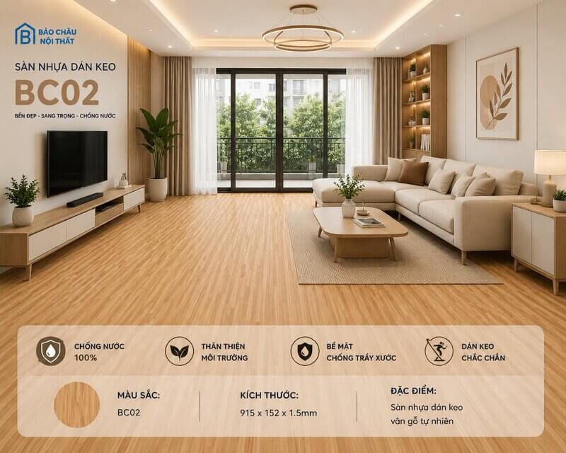 Sàn nhựa dán keo BC02 Không gian phòng khách
