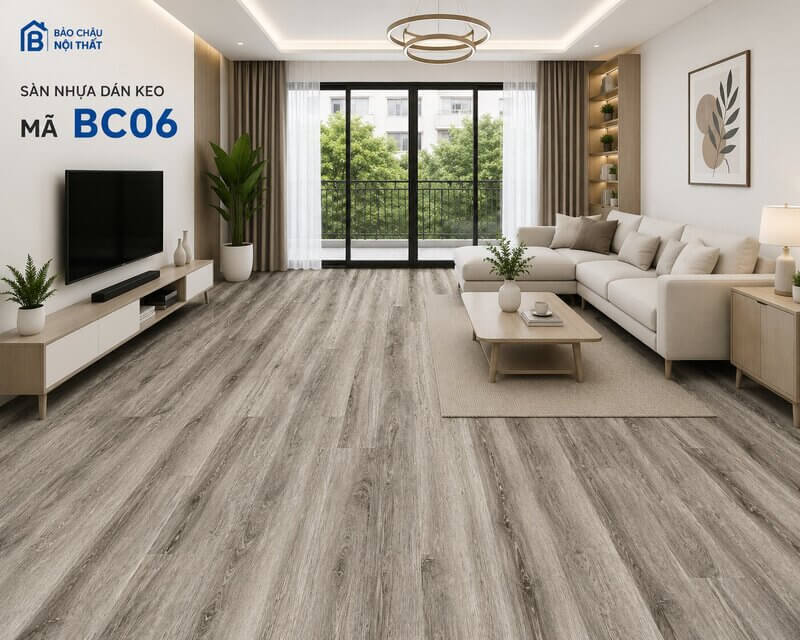 Sàn nhựa dán keo BC06 không gian phòng khách