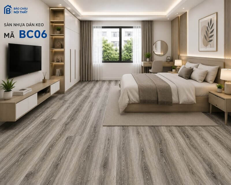 Sàn nhựa dán keo BC06 không gian phòng ngủ