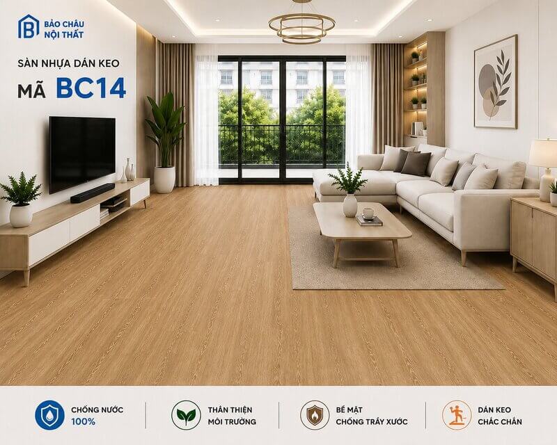 sàn nhựa keo sẵn mã BC14 không gian phòng khách