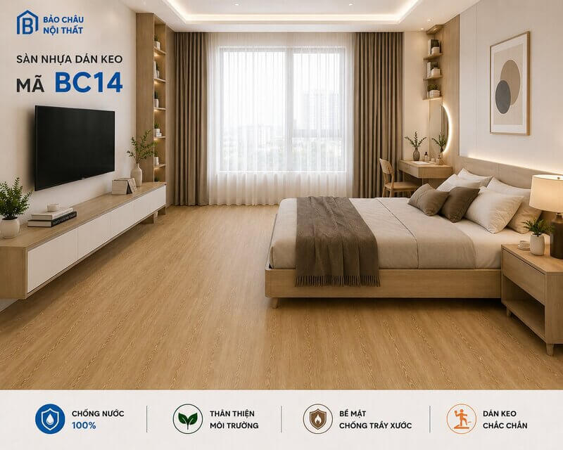 sàn nhựa keo sẵn mã BC14 không gian phòng ngủ