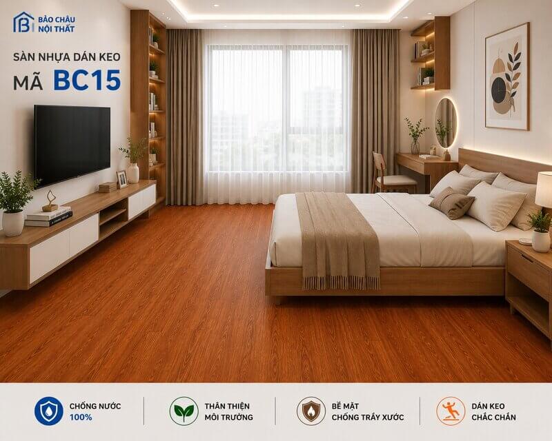 sàn nhựa keo sẵn mã BC15 không gian phòng ngủ