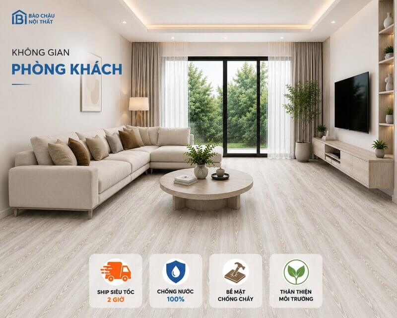 Sàn nhựa dán keo mã BC18 làm phòng khách
