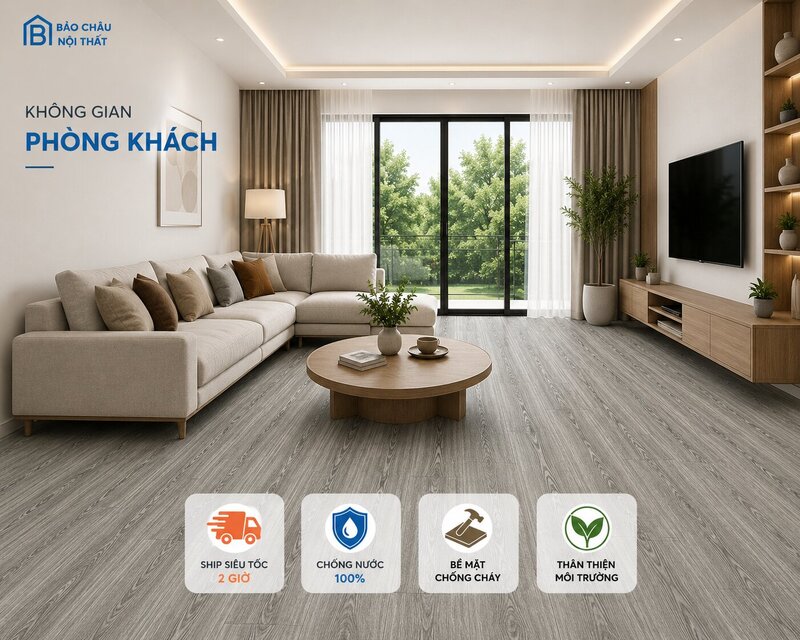Sàn nhựa dán keo mã BC20 không gian phòng khách