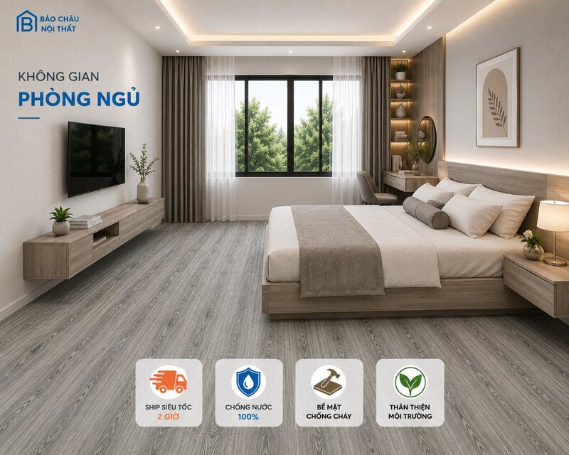 Sàn nhựa dán keo mã BC20 không gian phòng ngủ