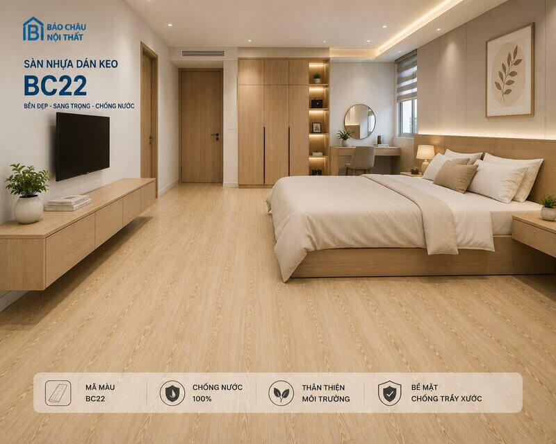 Sàn nhựa dán keo BC22 không gian phòng ngủ
