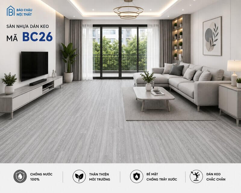 Sàn nhựa dán keo BC26 không gian phòng khách