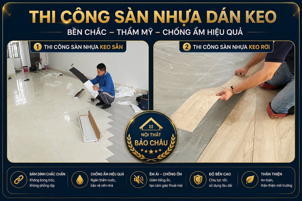 Thi công sàn nhựa dán keo tại Hà Nội