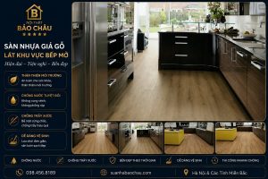 Sàn nhựa giả gỗ lát khu vực bếp mở hiện đại
