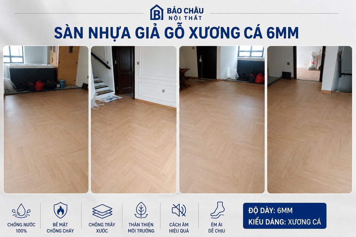 sàn nhựa giả gỗ lát phòng khách căn hộ hiện đại