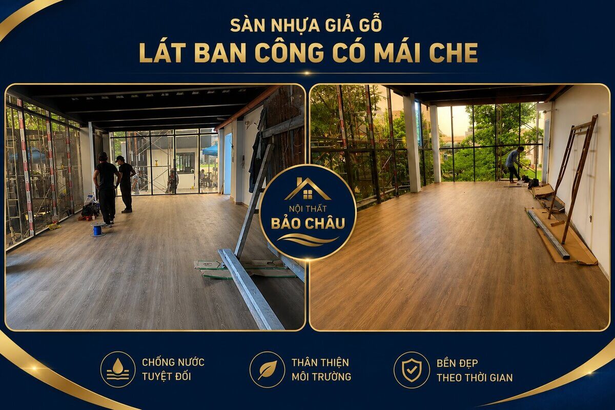 sàn nhựa giả gỗ lát ban công có mái che