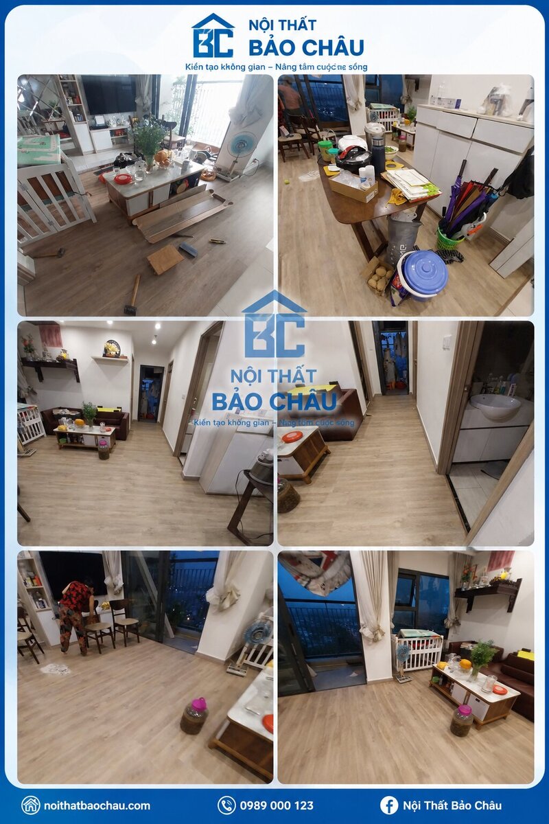 Sàn nhựa hèm khóa giả gỗ thi công cho căn hộ 40m2 Vinhomes Smart City