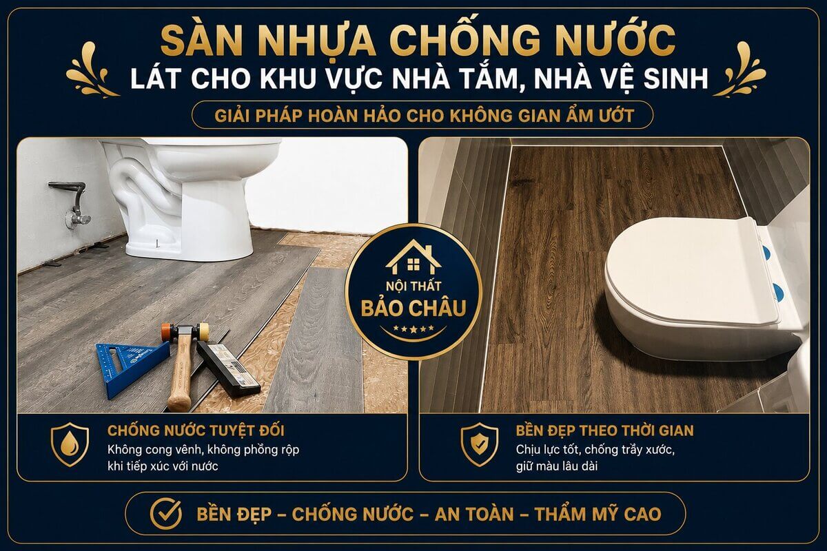 Sàn nhựa chống nước lát cho khu vực nhà tắm, nhà vệ sinh