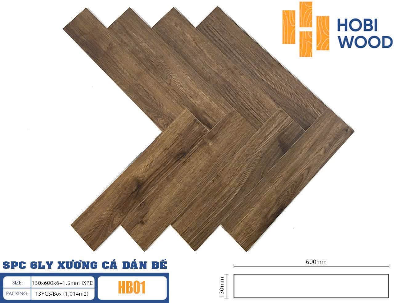 Sàn nhựa SPC xương cá Hobi HB01 màu nâu trầm