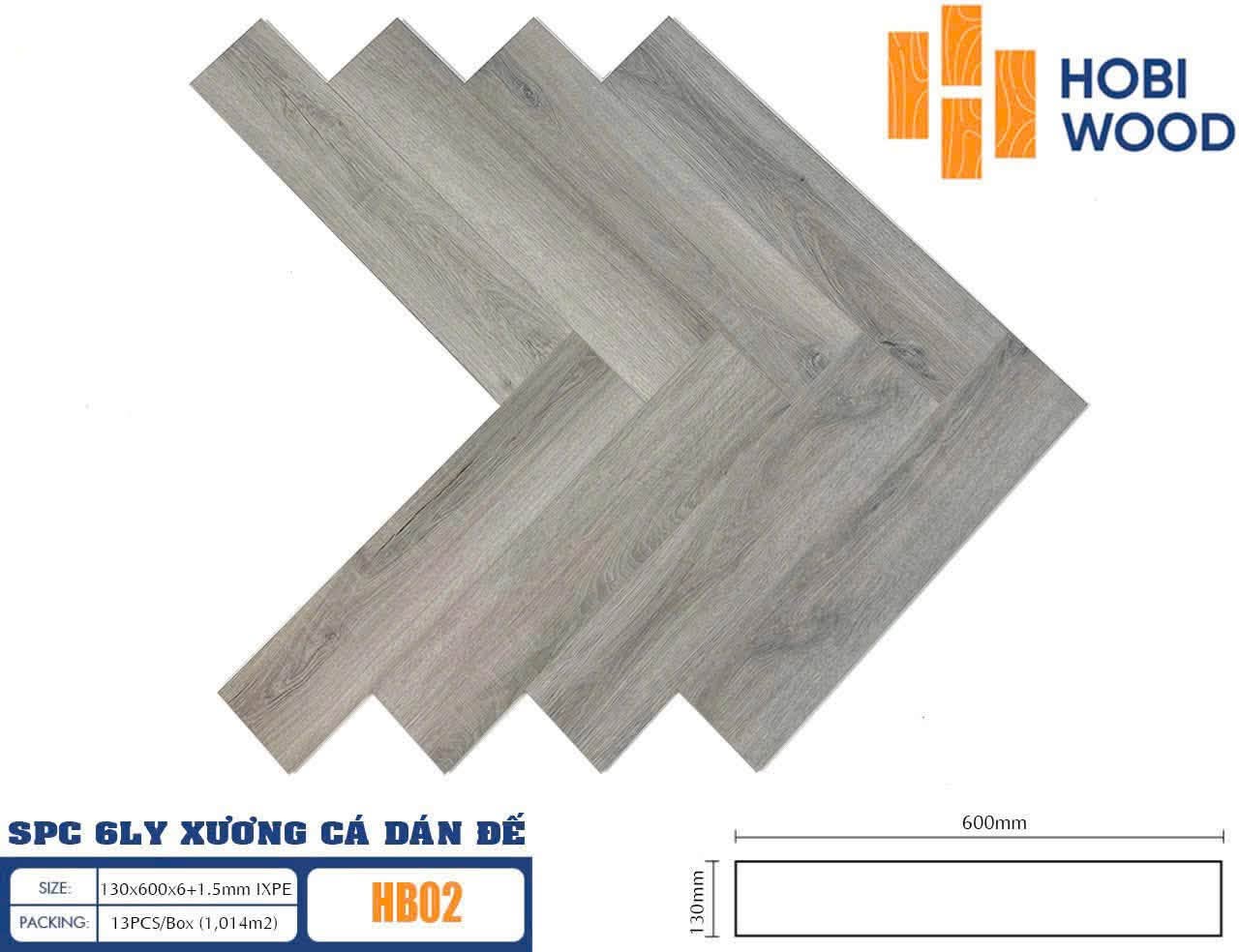 Sàn nhựa SPC xương cá Hobi HB02 màu xám sáng