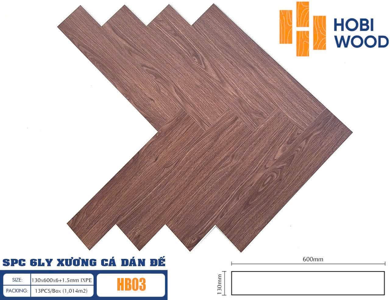 Sàn nhựa SPC xương cá Hobi HB03 màu nâu đỏ