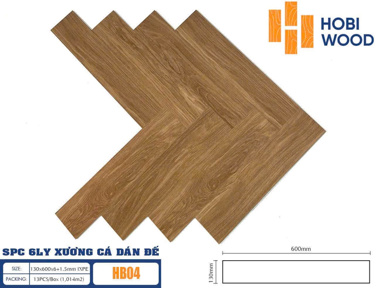 Sàn nhựa SPC xương cá Hobi HB04 màu vàng nâu sồi