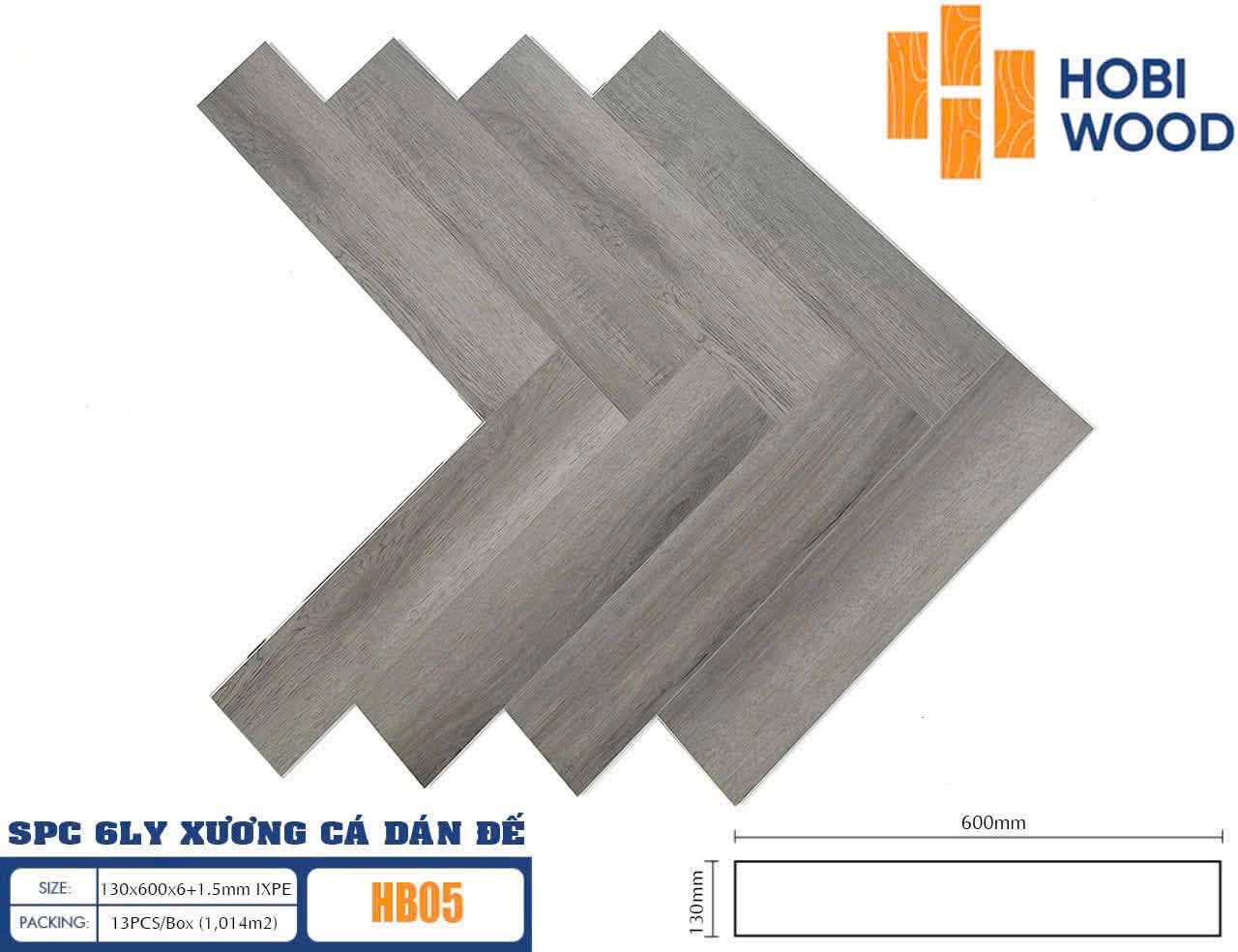 Sàn nhựa SPC xương cá Hobi HB05 màu xám khói