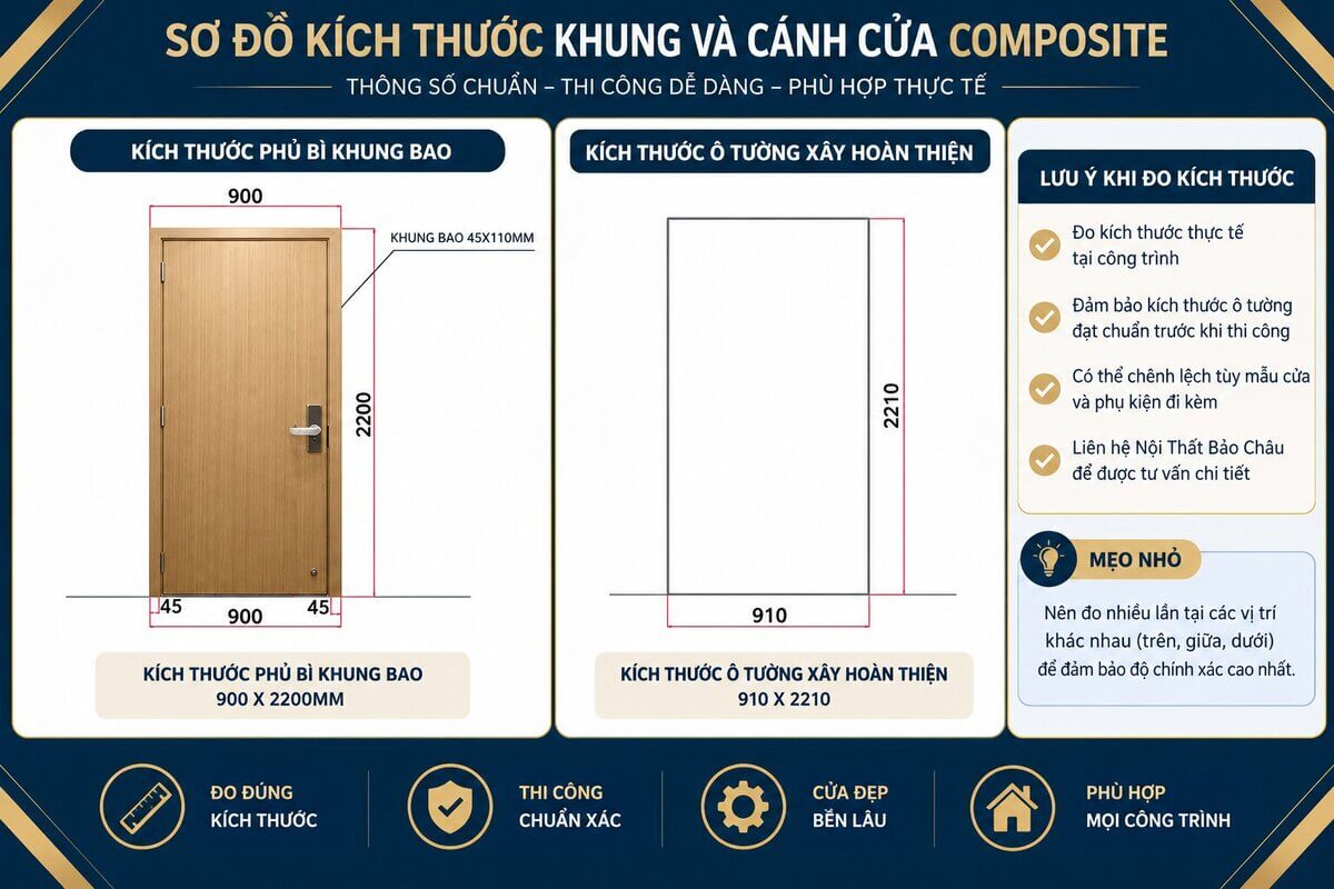 Sơ đồ kích thước khung và cánh cửa Composite