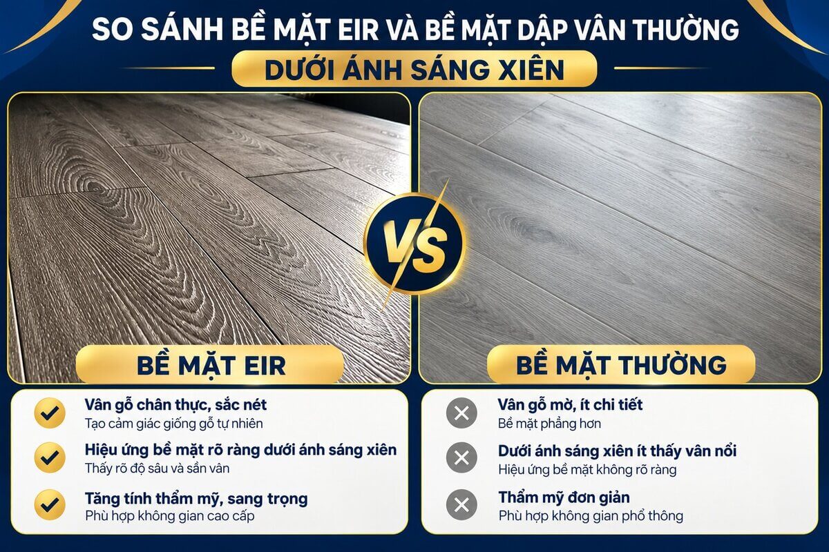 So sánh bề mặt EIR và bề mặt dập vân thường dưới ánh sáng xiên