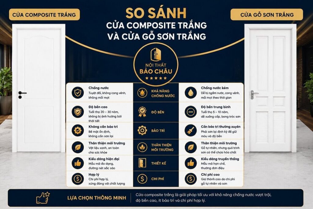 So sánh cửa composite trắng và cửa gỗ sơn trắng