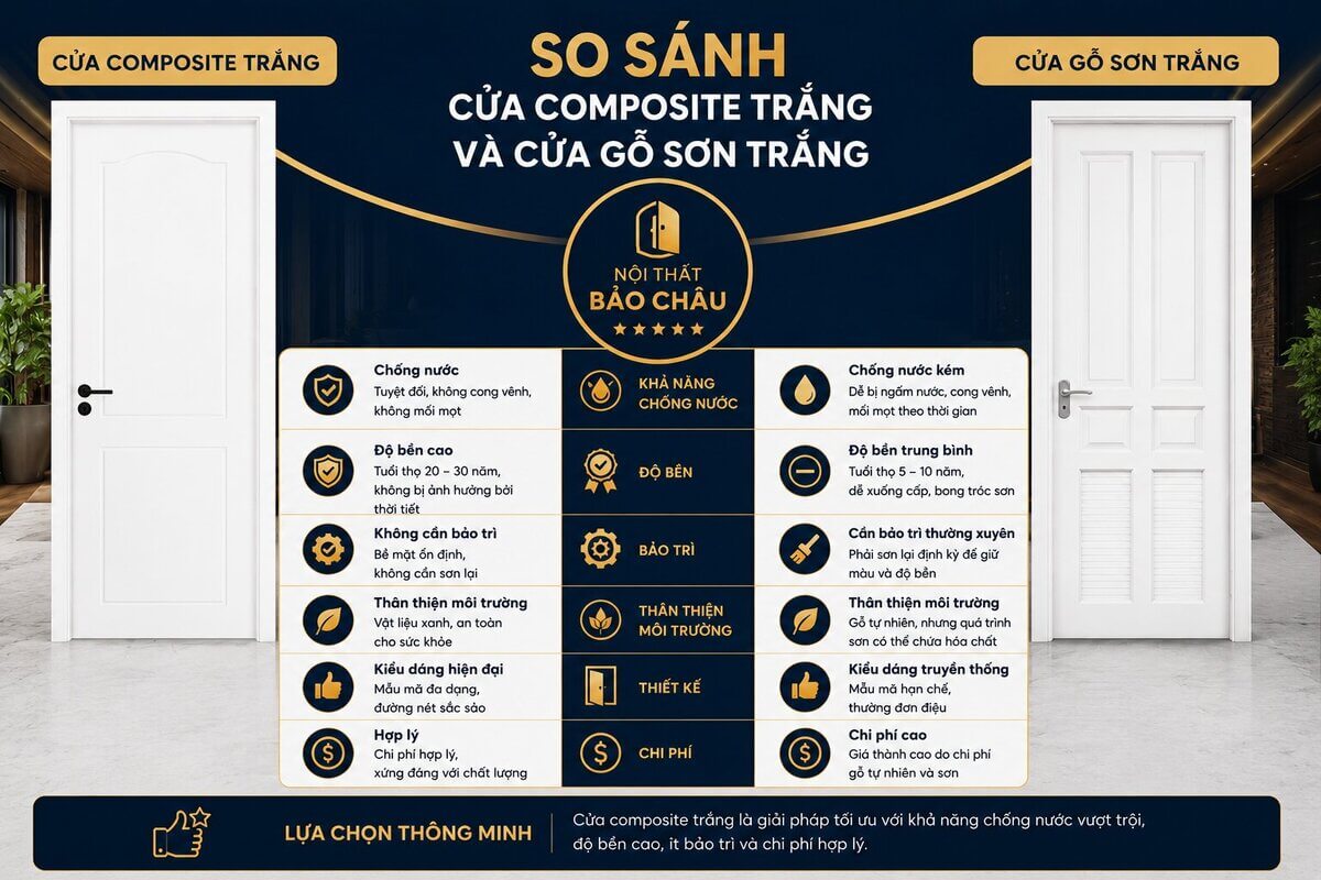 So sánh cửa composite trắng và cửa gỗ sơn trắng