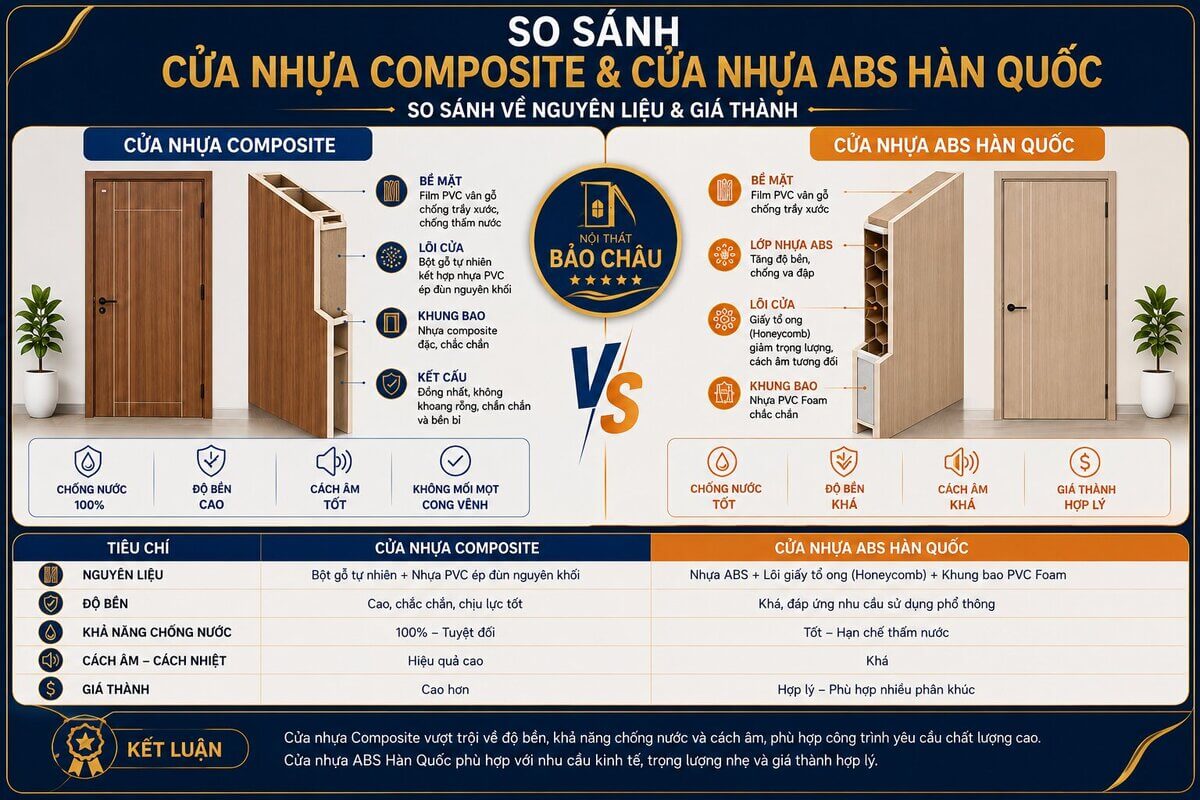 So sánh cửa nhựa composite và cửa nhựa ABS Hàn Quốc về nguyên liệu và giá
