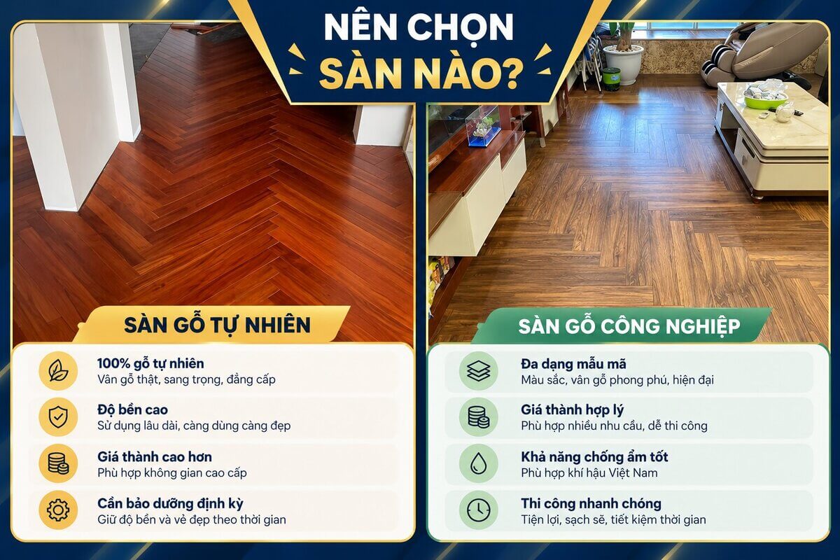 so sánh sàn gỗ tự nhiên và công nghiệp