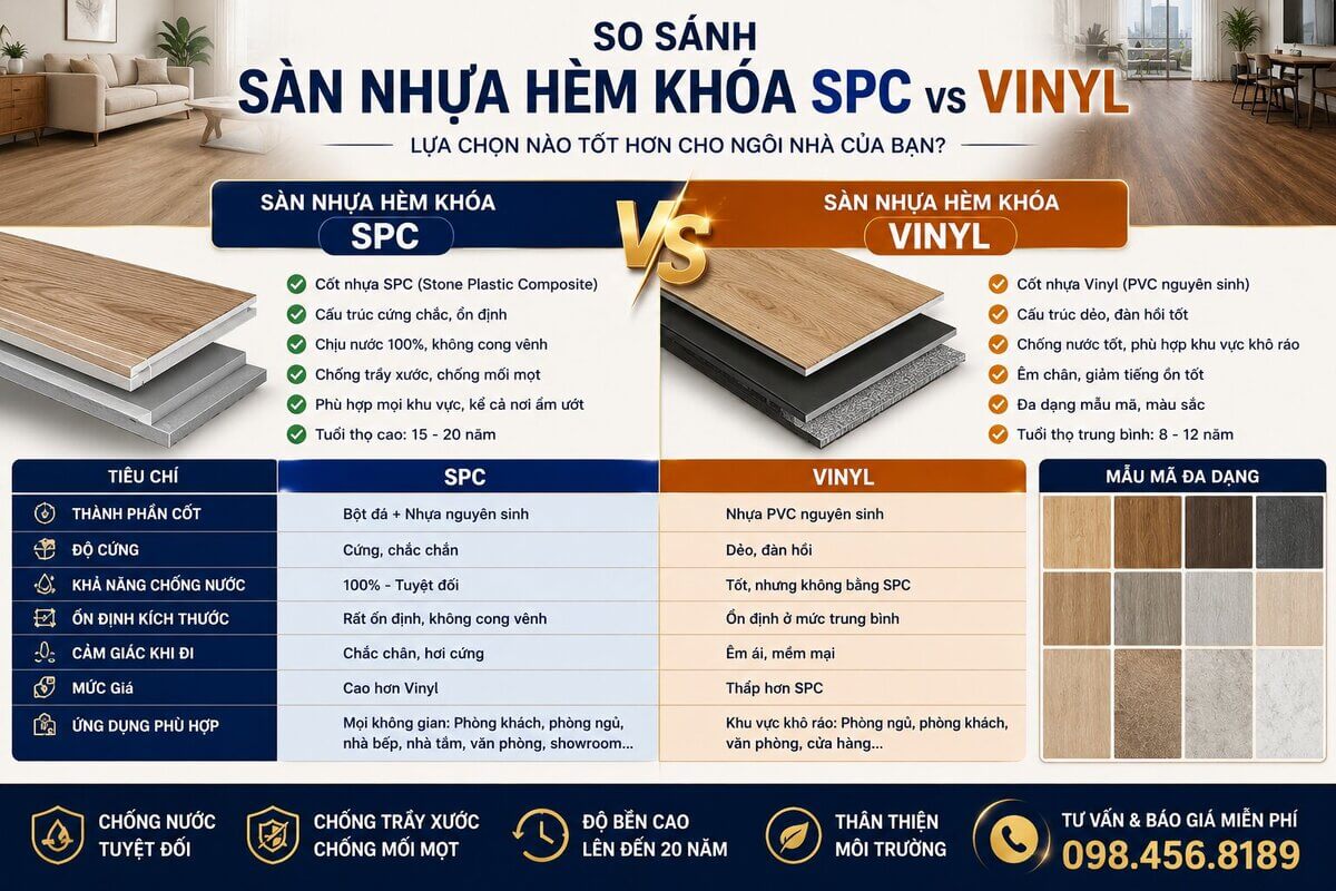so sánh sàn nhựa hèm khóa SPC và vinyl