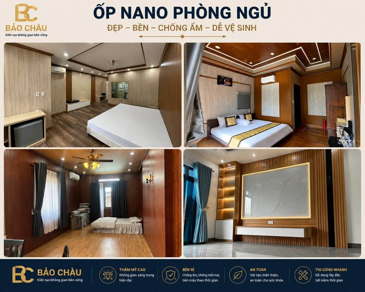 Công trình phòng ngủ thực tế Bảo Châu đã ốp toàn tường bằng nano