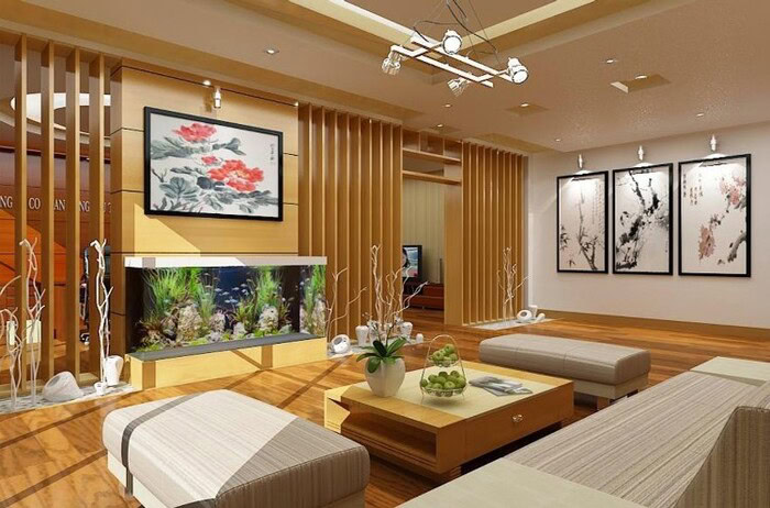 Tấm ốp tường vân gỗ trong phòng khách Tấm ốp tường vân gỗ trong phòng khách