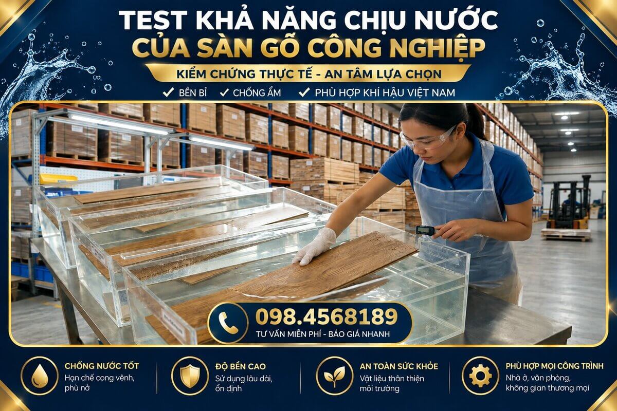 Test khả năng chịu nước của mẫu sàn gỗ công nghiệp