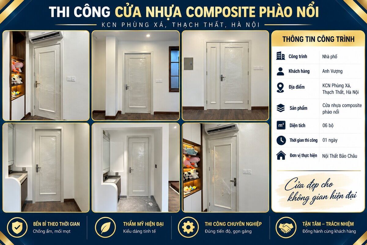 Cửa nhựa composite phào nổi tại Phùng Xá Thạch Thất Hà Nội