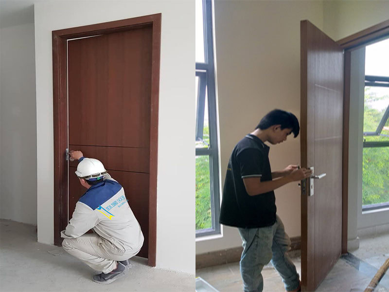 thi công cửa composite phòng ngủ