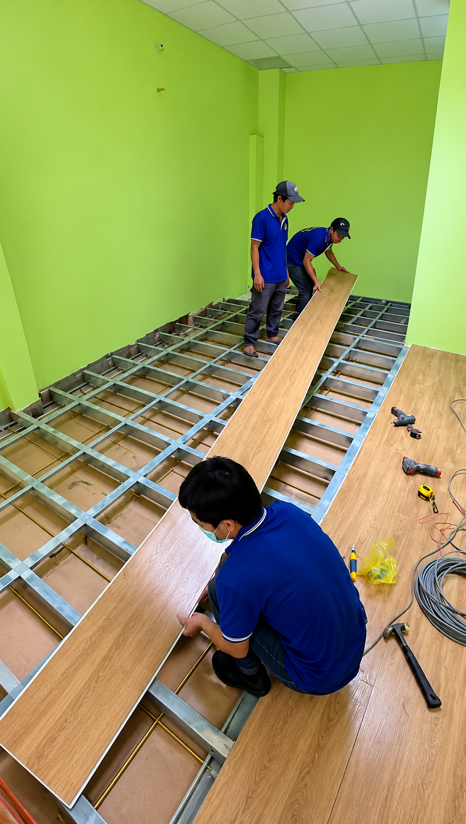 Lắp đặt tấm sàn nhựa chịu lực K2 làm gác lửng tại Yên Hòa Cầu Giấy