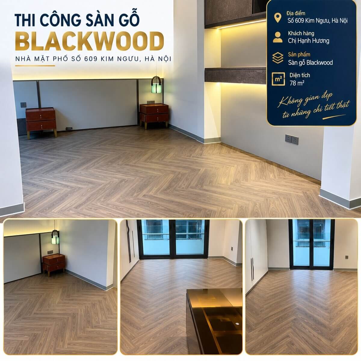 Thi công sàn gỗ Blackwood nhà mặt phố 609 Kim Ngưu, Hà Nội