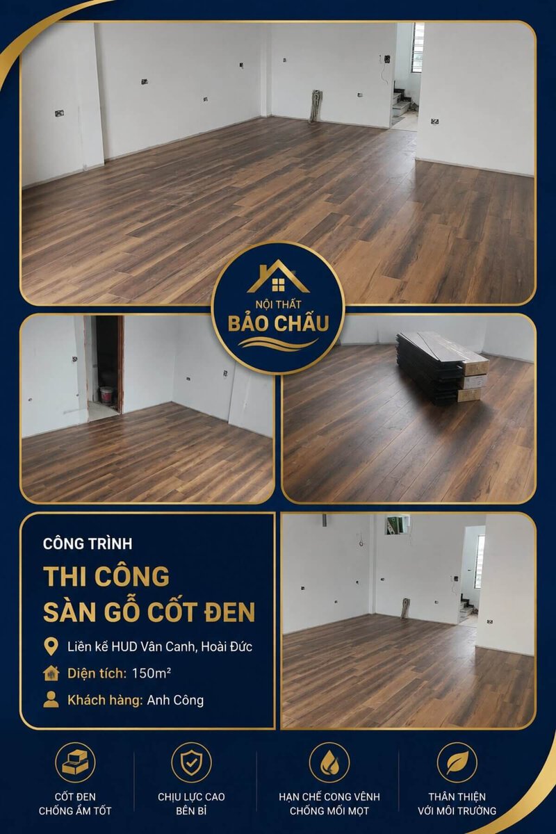 Thi công sàn gỗ cốt đen liên kề Hud Vân Canh, Hoài Đức