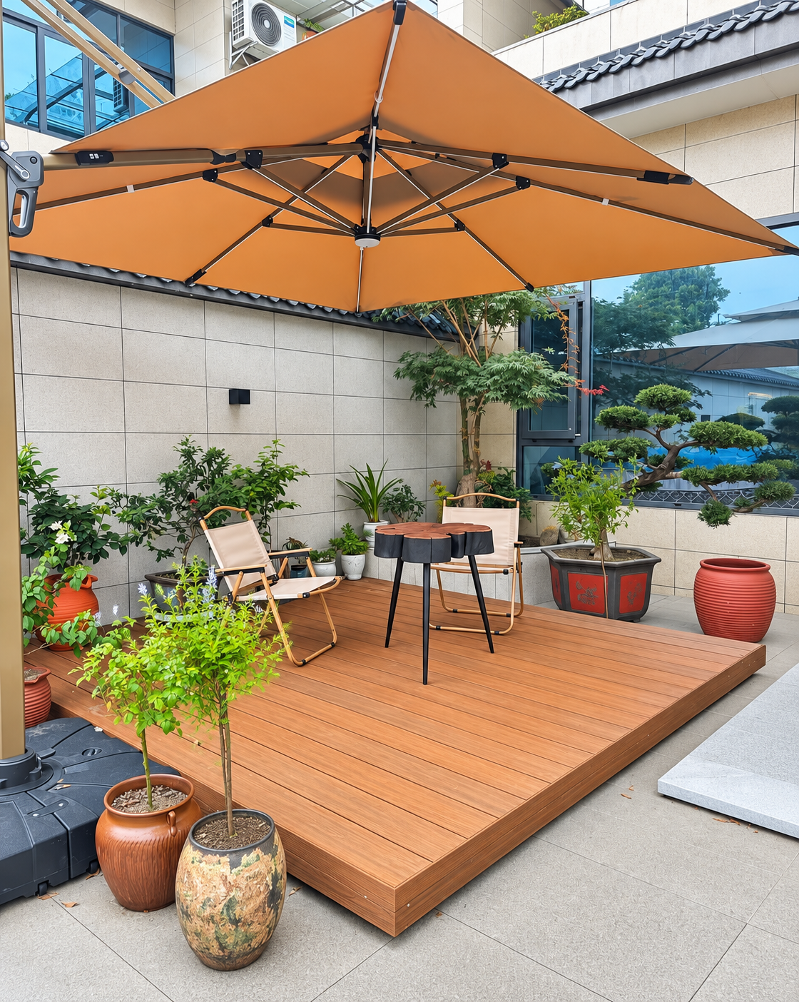 Toàn cảnh sàn gỗ nhựa ngoài trời 3D Teak 10m2 tại sân vườn biệt thự Ciputra