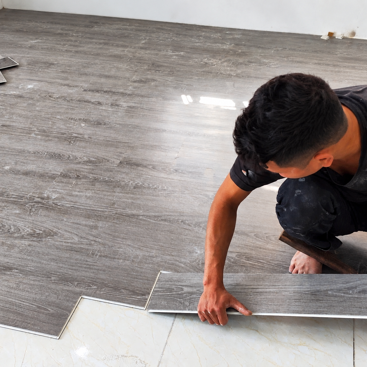 Thi công sàn nhựa hèm khóa Hobi H804 trên nền gạch chung cư N04 Hoàng Đạo Thúy